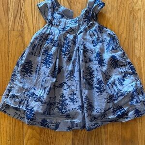 Tea Collection sz 18-24mo Blue in blue lined dress moose deer bear forest print
